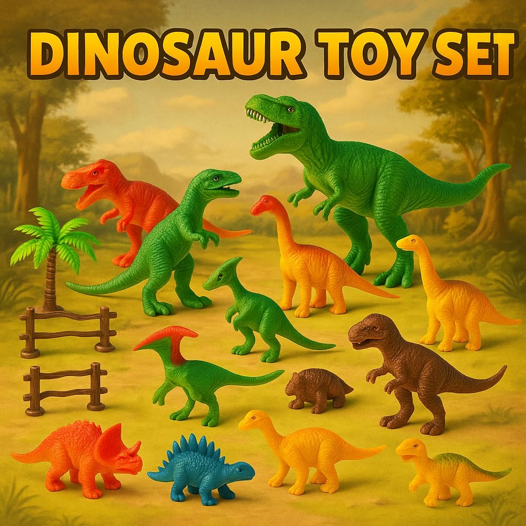 Premium Dinosaur Educational Plastic Toy Playset - Featuring T-Rex, Triceratops, Velociraptor & More