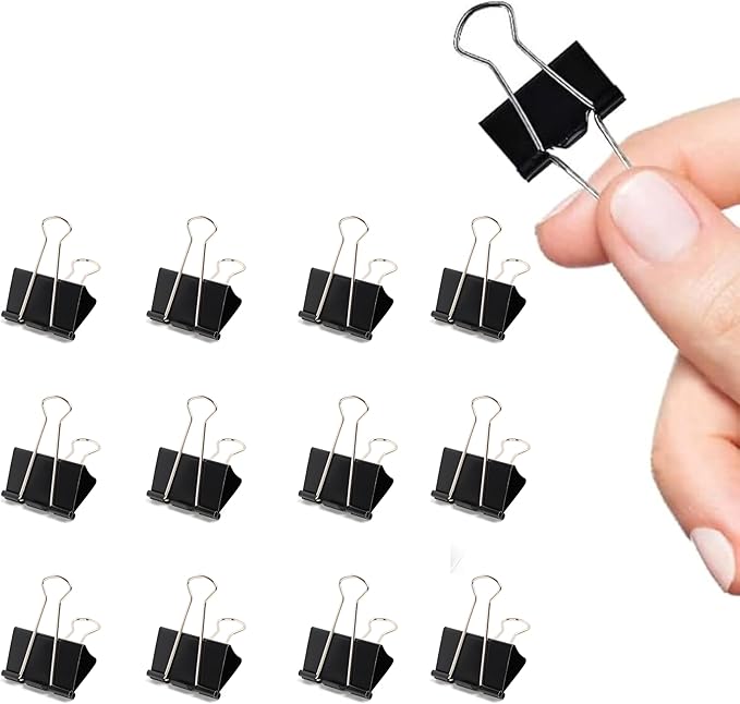 Fitto Binder Clips - Heavy Duty Metal Clamps for Organizing Papers, Files, Office Supplies, and Schoolwork - Durable, Reusable, Ideal for Home, Office, and Classroom Use (12Pcs 15mm, Black)