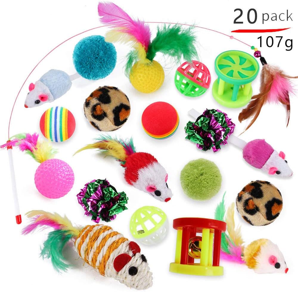 96 Pieces Cat Toys (Assorted Multi-Color Plush Toys for Cats pack of 20)