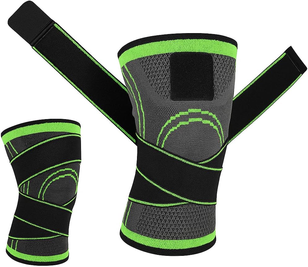 Knee Brace, Compression Support, Adjustable Strap, Pain Relief, Meniscus Tear Arthritis ACL MCL, Running Cycling Tennis Golf Basketball, Green, S