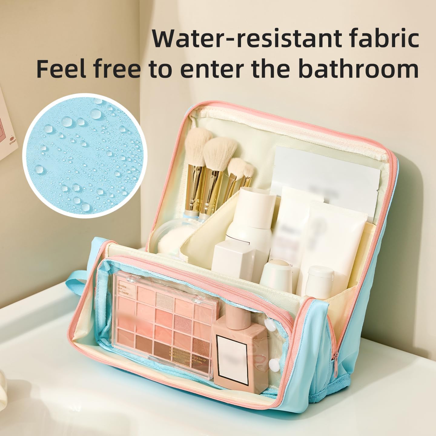 96 Pieces Standing Waterproof Makeup Bags (Compact High Density Polyester – Blue Pink)
