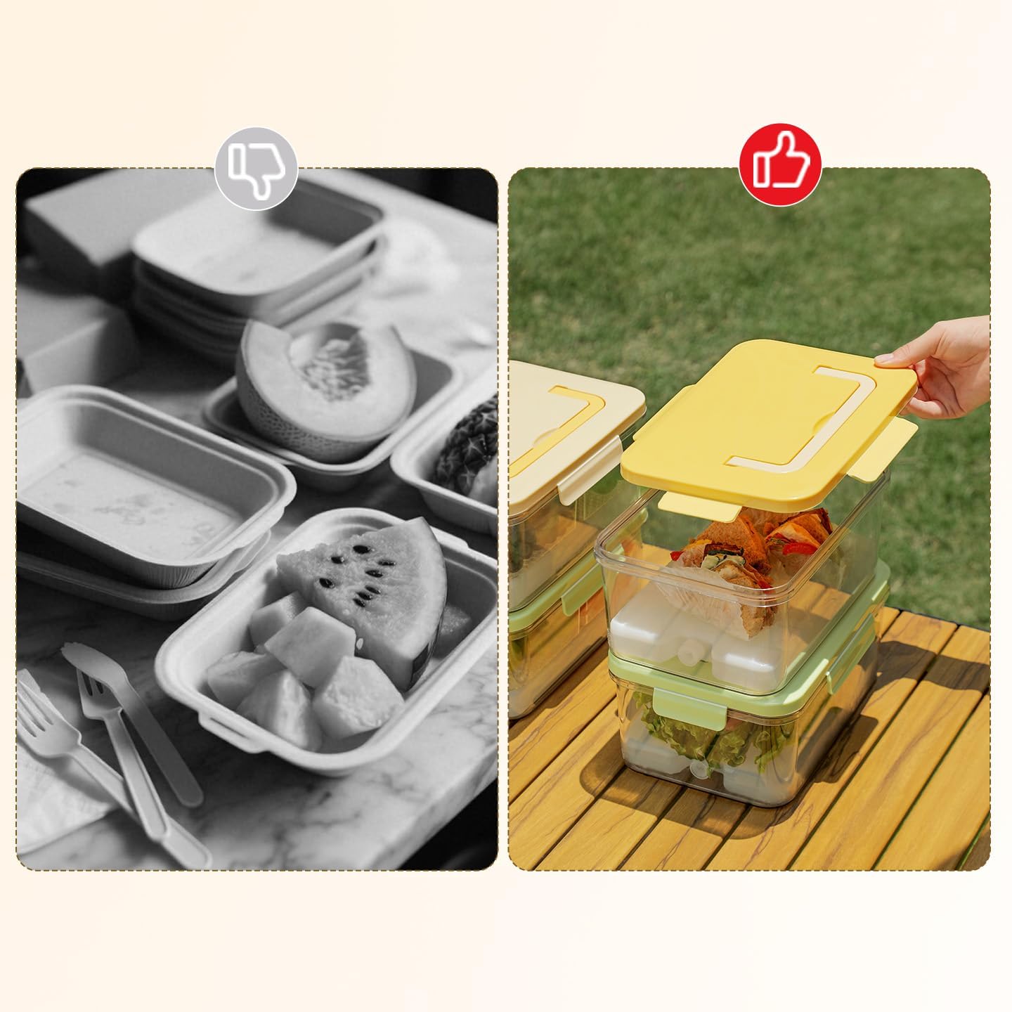 60 Pieces Portable Picnic Boxes (Airtight Design – Yellow – 1KG Capacity – Pack of 3)