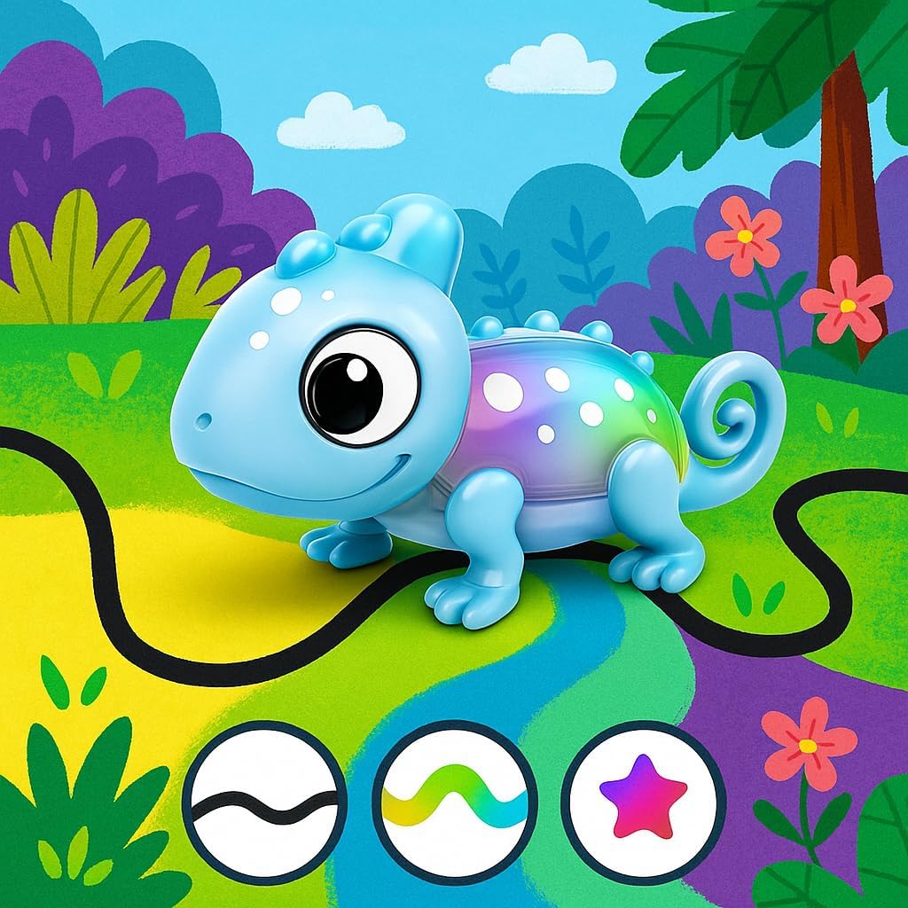 Inductive Color Changing Chameleon Follow The Black Line with Rechargeable Battery, Sound, Light, and Colorful Playmat