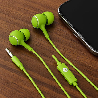 K28 Green Wired in-Earphone, Stereophonic Sound, Mic, Built-in Microphone, Bass, 3.5mm Jack, For All Mobile Phones, Music