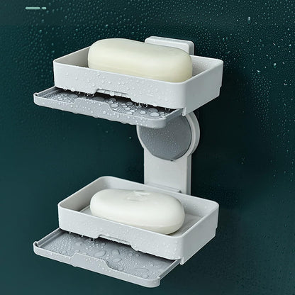 Double Soap Holder with Suction Cup, Double Layer, Removable, Space Saving, Strong Soap Holder