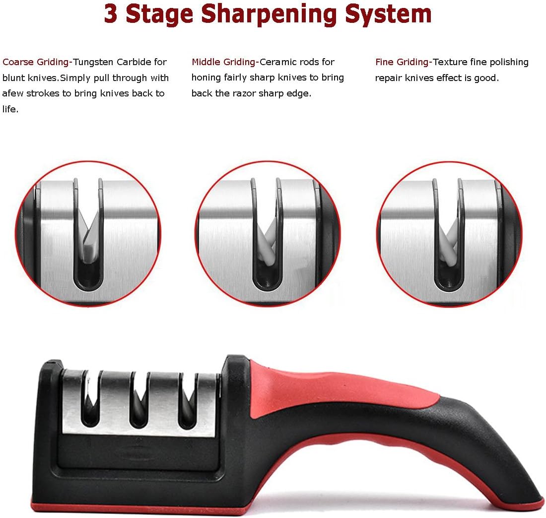 120 Pieces Knife and Scissor Sharpeners (3 Stage – 3-in-1 – Non-Slip Grip – For Knives – Red)