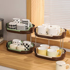 96 Pieces Double Layered Cup Storage Racks (Space-Saving Cream & Brown Design – 2-Tier PP & Stainless Steel)