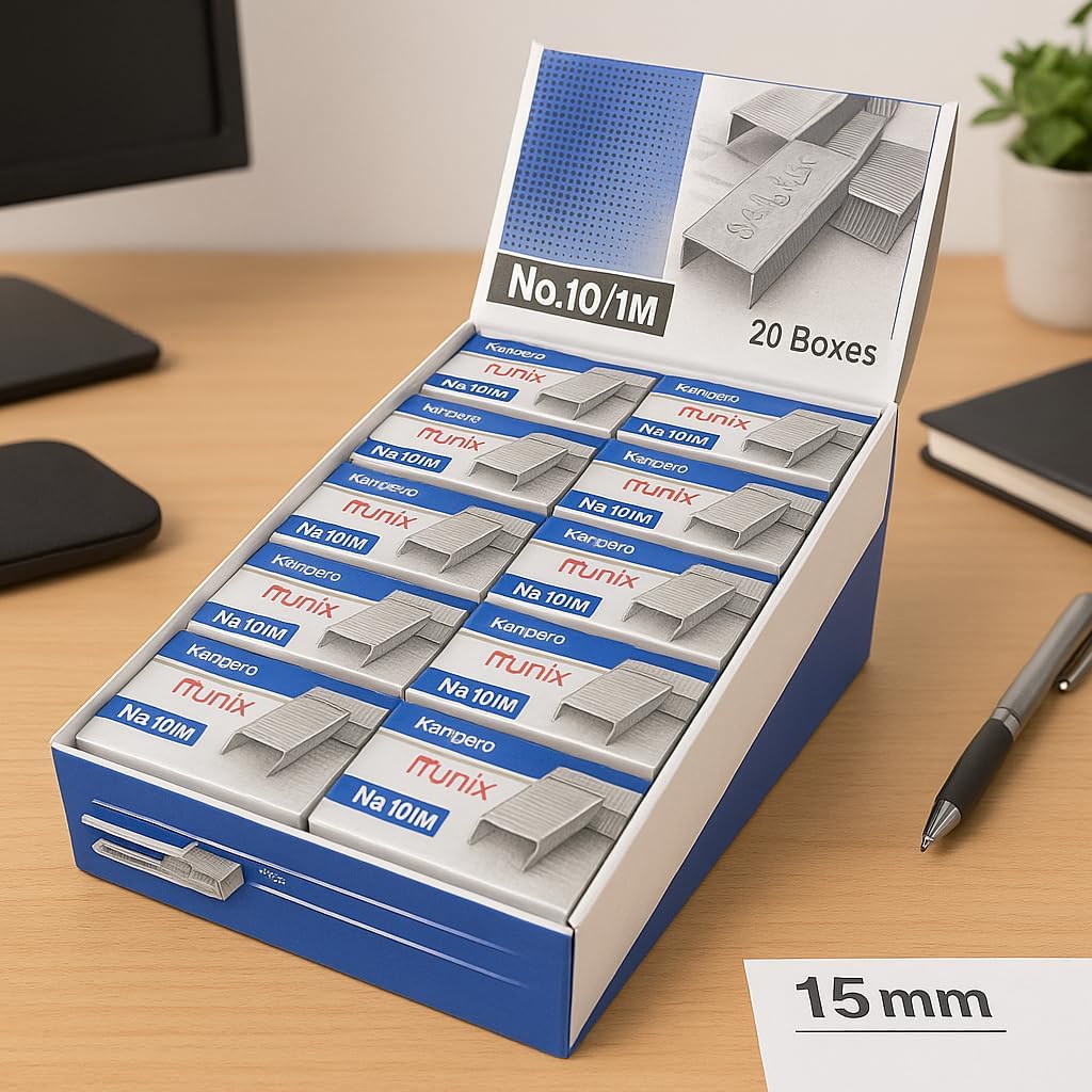 No. 10 Stapler Pin 1mm, 20 Pack Box – High-Quality Durable Staples for Efficient Binding – Ideal for Office, School, and Home Use – Smooth Insertion and Secure Hold