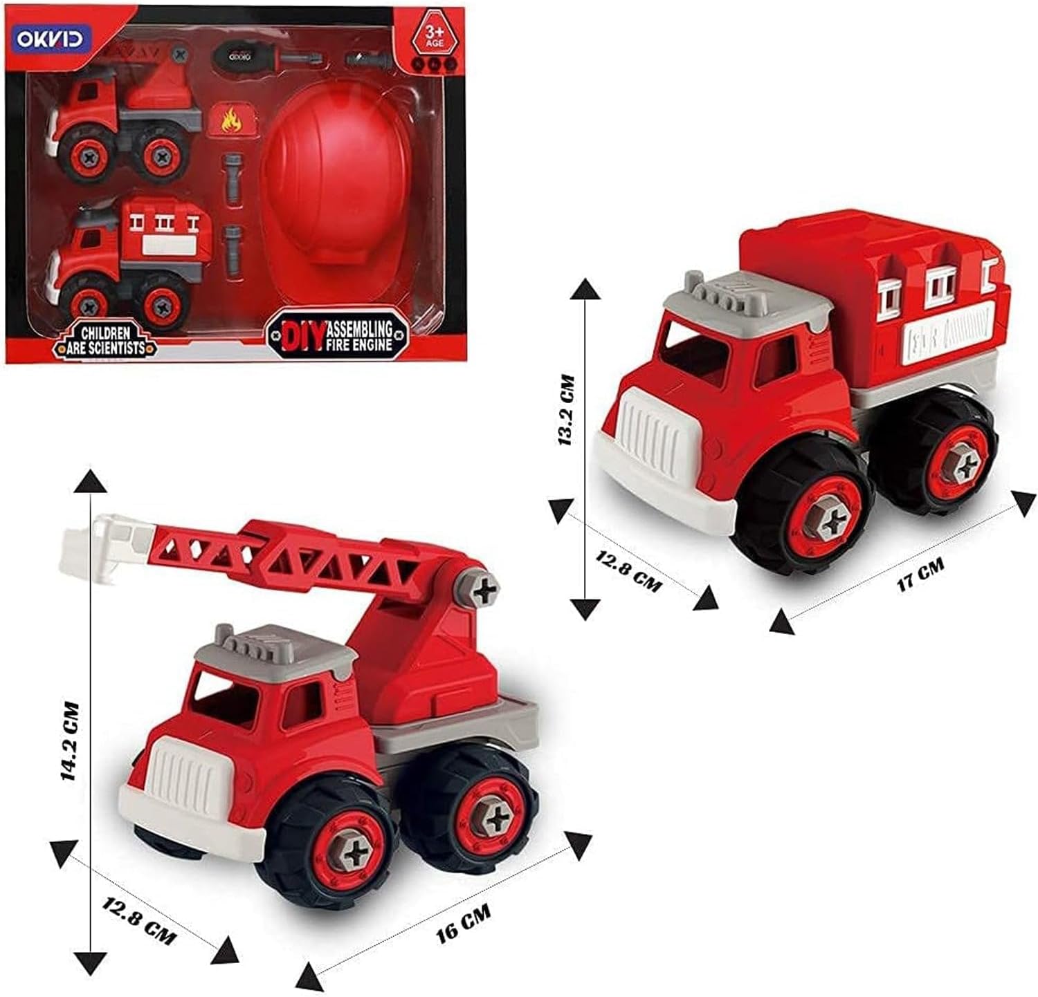 48 Pieces Take Apart Toys Fire Truck Sets for Boys with Screwdriver (Equipment Truck – and Firefighter Helmet Complete Play Kit STEM toys for 3 Year Old)