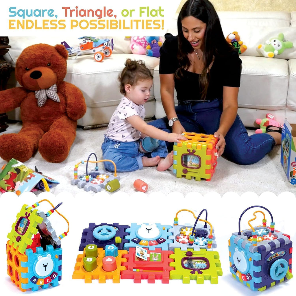 60 Pieces Interactive Toddler Cube Toys with Music (Lights – Shape Sorting – Gears – and Noise Makers - Motor Skills Development Toy for Kids)