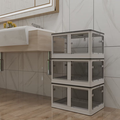 Stackable Black Storage Box with Transparent Panels