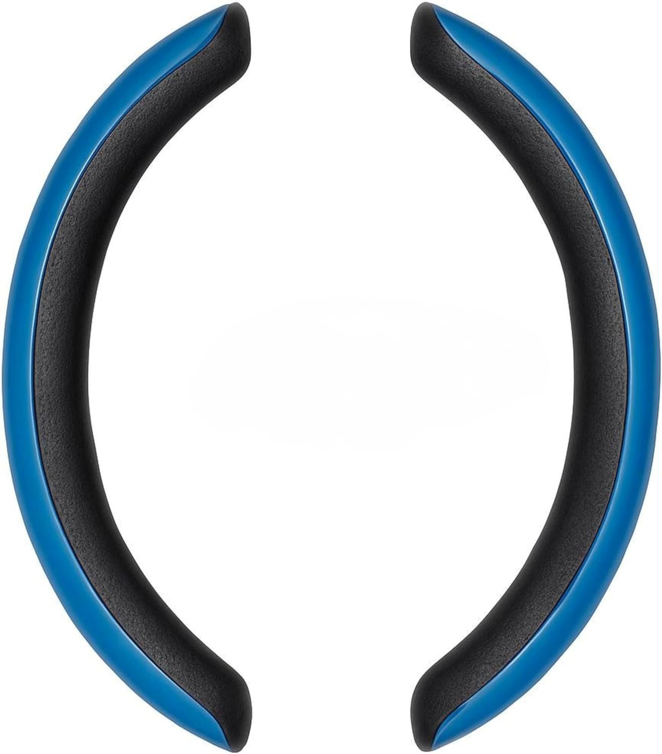 Sporty Half Steering Wheel Cover – Rubber, Non-Slip, Breathable & Odorless, Universal Fit, Plain Black (Set of 2 Pieces) - Blue