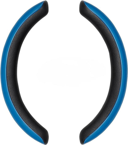 Sporty Half Steering Wheel Cover – Rubber, Non-Slip, Breathable & Odorless, Universal Fit, Plain Black (Set of 2 Pieces) - Blue