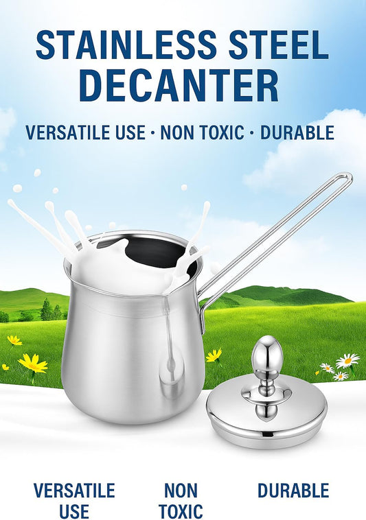 Milk Jug, Turkish Coffee Pot, Long Handle, Stainless Steel, With Lid, Induction, 750ml