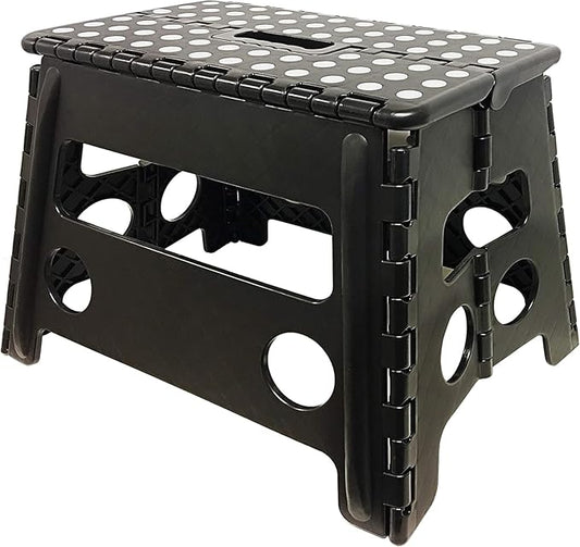 FITTO Folding Step Stool for Children & Adults - Lightweight, Multifunctional Plastic Design in Black, Portable and Sturdy for Home, Kitchen, Bathroom, and Outdoor Use