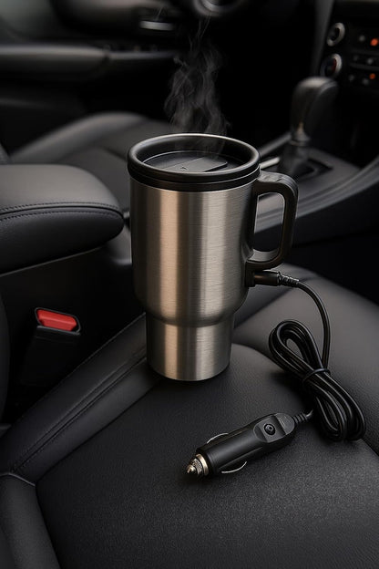 12V Car Heating Cup, Heated Mug, 450ml, Stainless Steel, Travel, Electric Coffee Cup, Insulated Thermos Mug