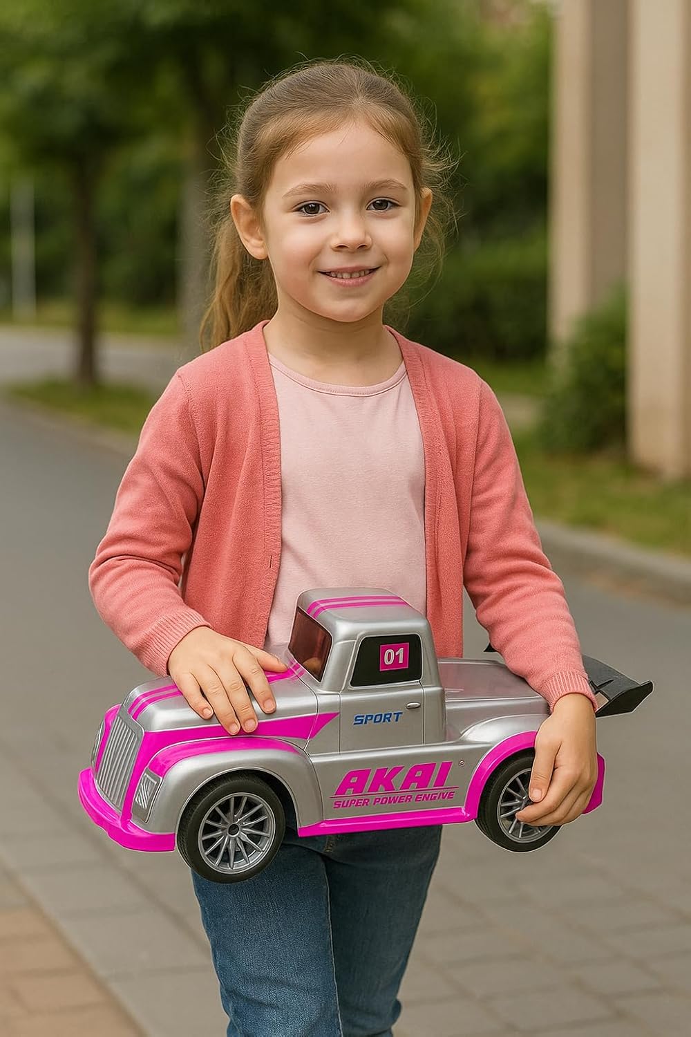 48 Pieces Large Remote Control Truck 1:10s (Full Cover Pink LED Light High Speed Racing Car with Spoilers – Pink)