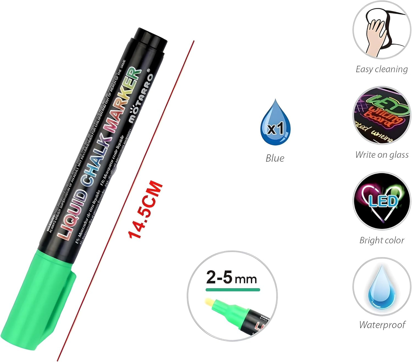 Liquid Chalk Marker Green 14.5cm 2-5mm for Chalkboards, Glass, Windows, Non-Porous Surfaces