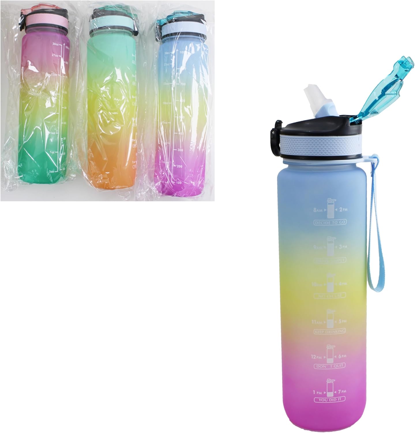 96 Pieces Plastic Sport Bottles (1000ml Gradient Pattern Assorted Colors)