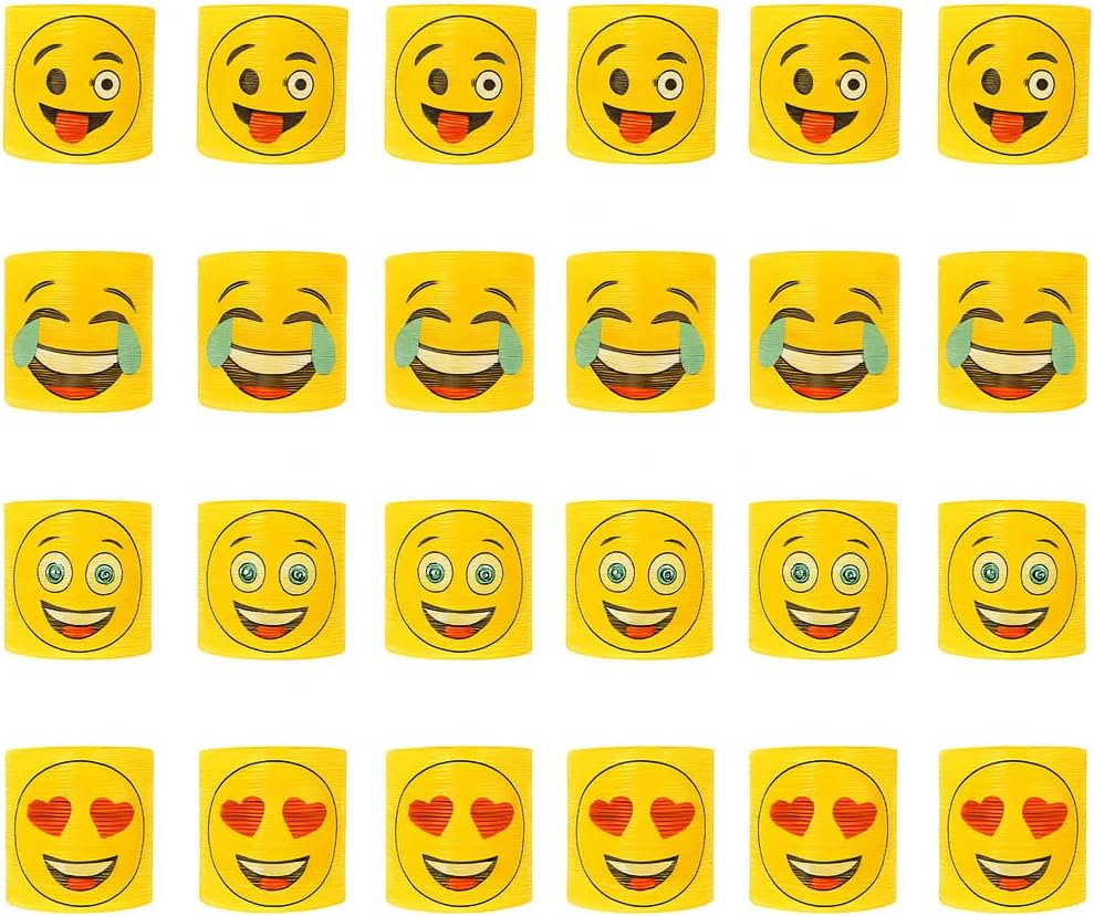 Mini Slinky Emoji Silly Faces Springs Toy – 24 Pack, Fun Party Bag Filler, Ideal for Kids' Birthday Party, Stocking Stuffer, Classroom Rewards, and Carnival Prizes