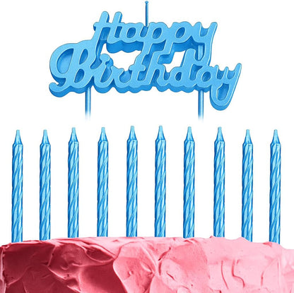 Blue Birthday Cake Candles Set, 10-Pack Spiral & Happy Birthday Letter Candles for Cake & Party Decoration