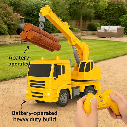 Remote Control Crane Truck, Wood log engineering yellow & black truck, Heavy Machine with Battery Operated Heavy Duty Crane 360 degree body spin Toys for Boys