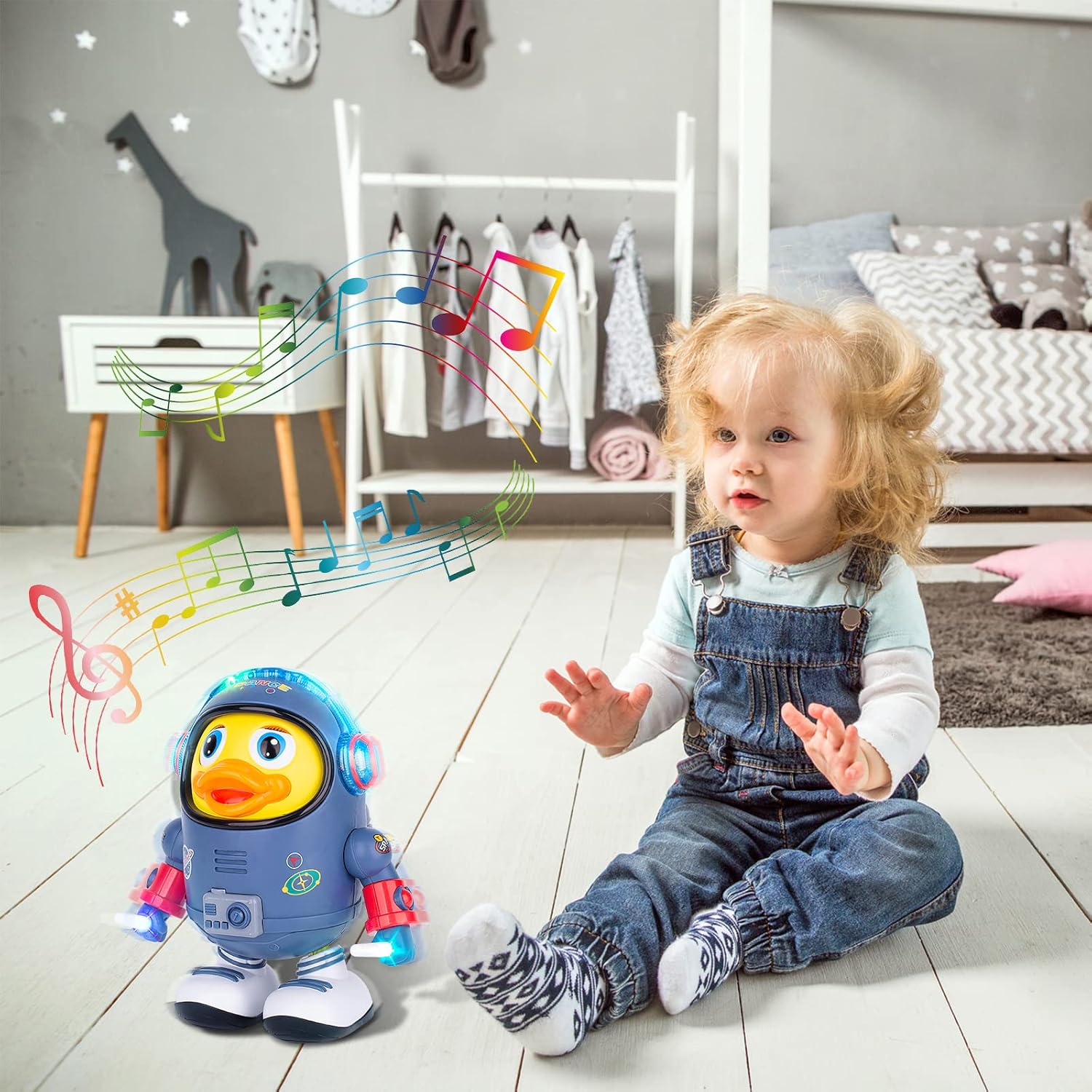 96 Pieces Space Ducks (Electric Toys with Lights and Sounds – Moving Walking Dancing Toys for Toddlers)