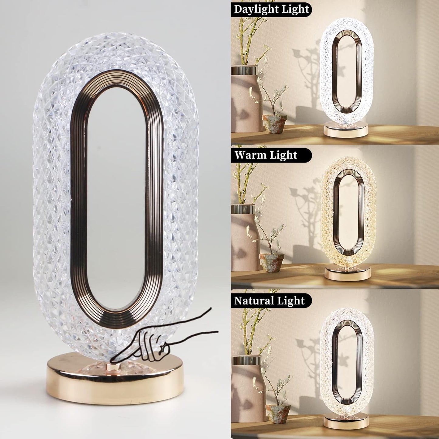 Touch Control Crystal Table Desk Lamp - Elegant LED Light with Adjustable Brightness, Dimmable Touch Sensor, Modern Decor for Office, Bedroom, Living Room, Nightstand, and Study