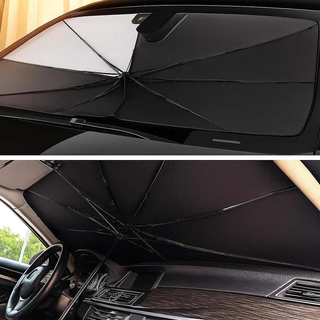 Car Windshield Sun Shade – UV Rays Protector, Foldable Reflector Umbrella Shield, Premium Heat Protection, Easy to Fold, Compact Design, Fits Most Vehicles