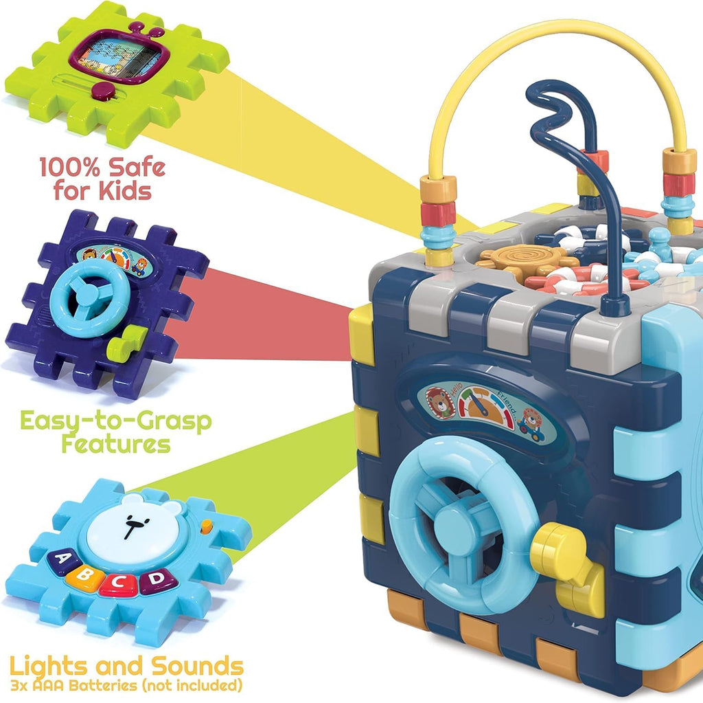 60 Pieces Interactive Toddler Cube Toys with Music (Lights – Shape Sorting – Gears – and Noise Makers - Motor Skills Development Toy for Kids)