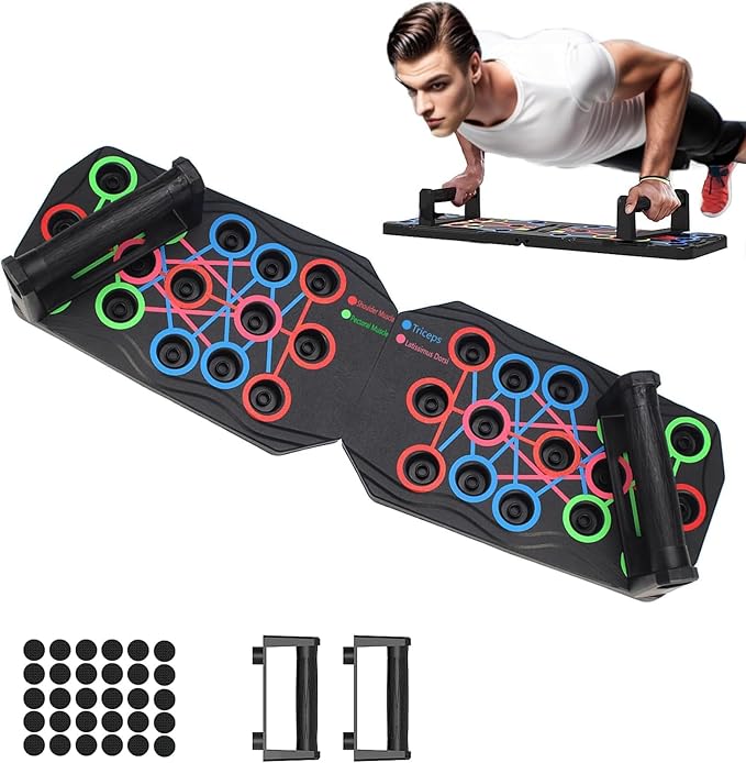 FITTO Portable Multi-Function Push Up Board - 16 in 1 Push Up Bar for Strength Training, Anti-Slip Handles, Lightweight and Compact for Home, Gym, Office Workouts, Ideal Fitness Equipment