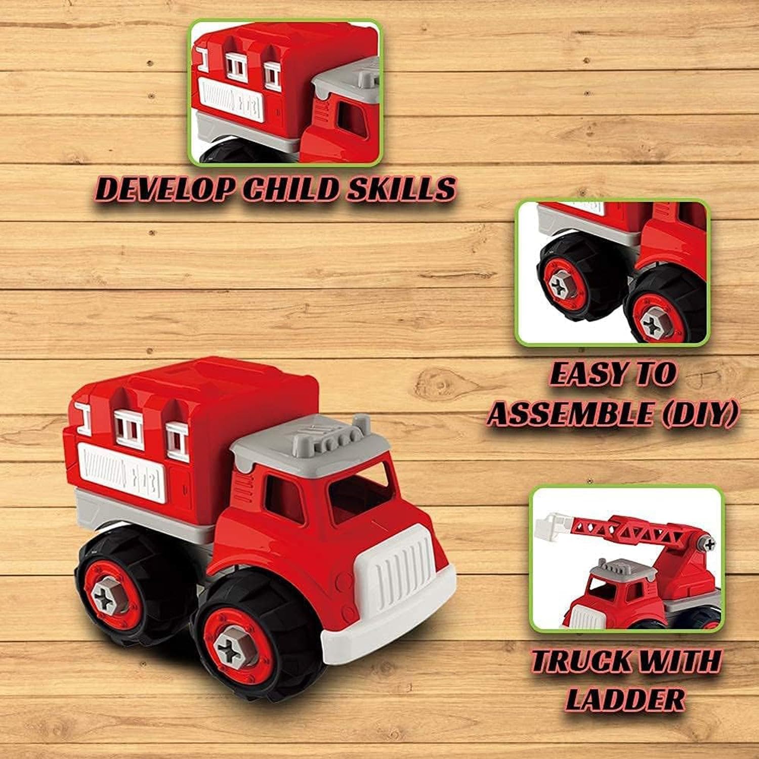 48 Pieces Take Apart Toys Fire Truck Sets for Boys with Screwdriver (Equipment Truck – and Firefighter Helmet Complete Play Kit STEM toys for 3 Year Old)