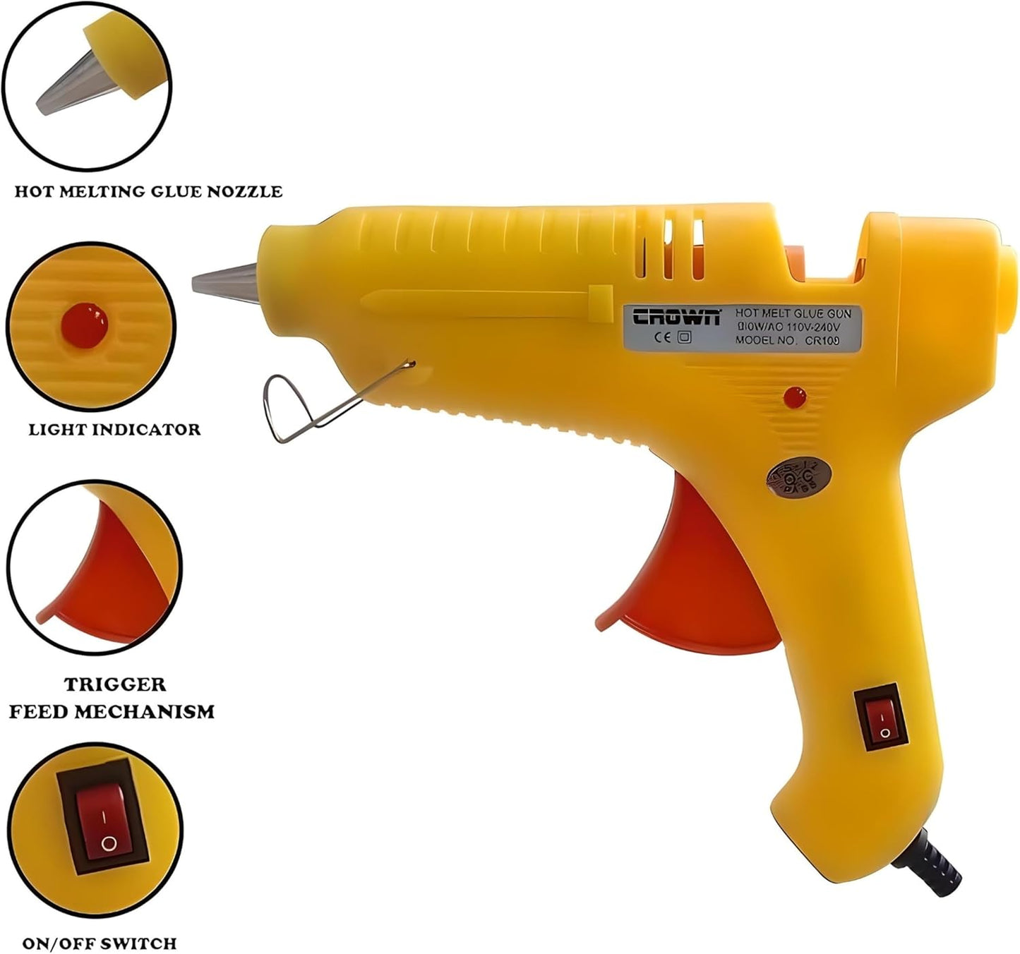 Professional Hot Melt Glue Gun, 60 Watt, for Crafting & DIY, Yellow