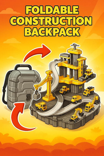 Construction backpack playset Vehicles for Kids - Engineering Construction, Helicopter, Bulldozer, Mixer Toy Great Gifts for 3 to 8+ year old Kids, Yellow
