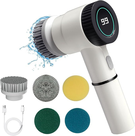 Fitto Electronic Cleaning Brush for Bathroom & Kitchen | LED Display, 5 Brush Heads, 3 Cleaning Modes | Powerful Scrubber for Tough Stains | Multipurpose Cordless Cleaner for Home Surfaces