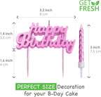 240 Pieces Pink Birthday Cake Candles Sets (10 Spiral Candles & Happy Birthday Cake Topper for Kids Parties – Decoration – and Birthday Celebration)
