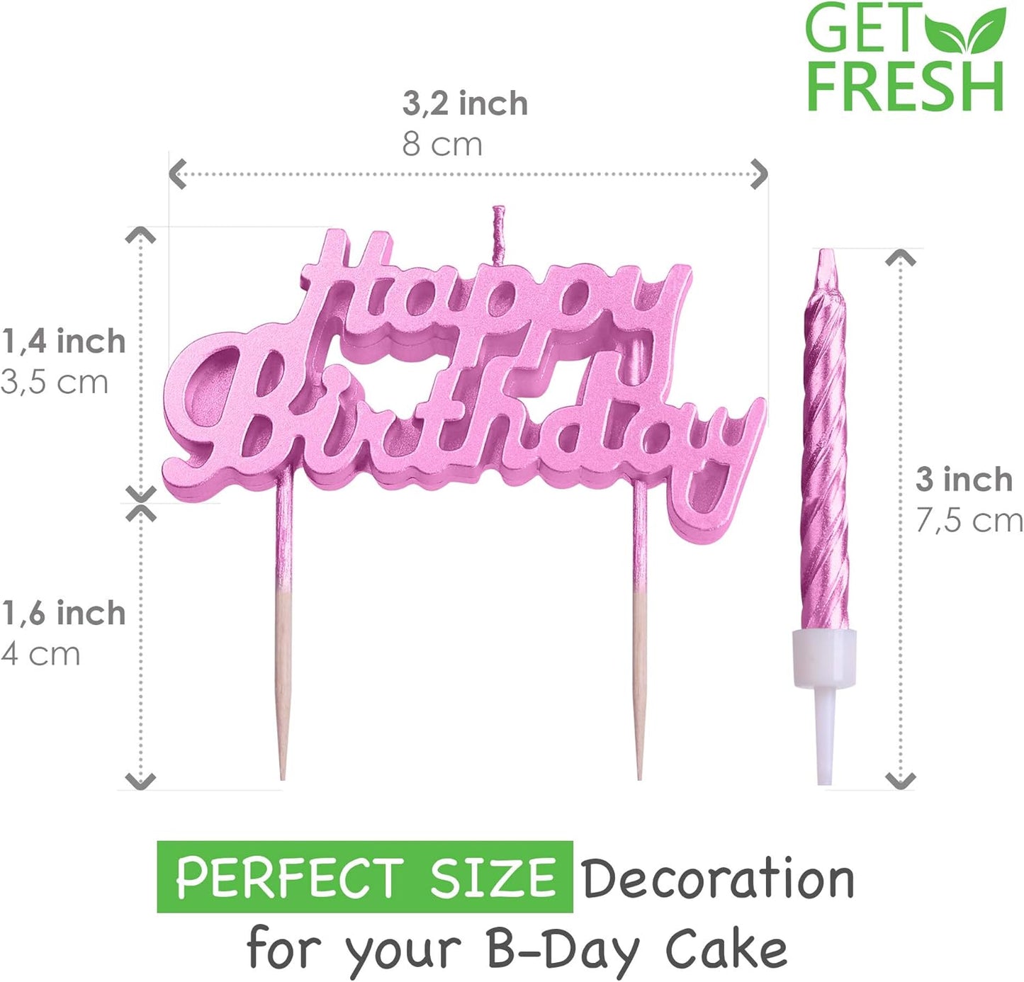 Pink Birthday Cake Candles Set – 10 Spiral Candles & Happy Birthday Cake Topper for Kids Parties, Decoration, and Birthday Celebration