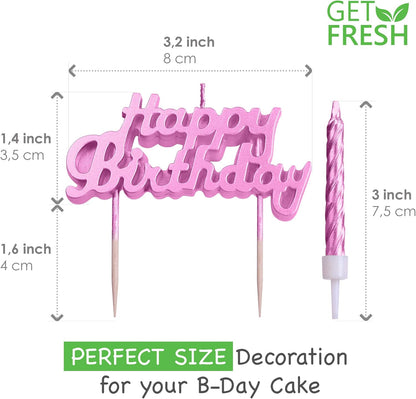 Pink Birthday Cake Candles Set – 10 Spiral Candles & Happy Birthday Cake Topper for Kids Parties, Decoration, and Birthday Celebration