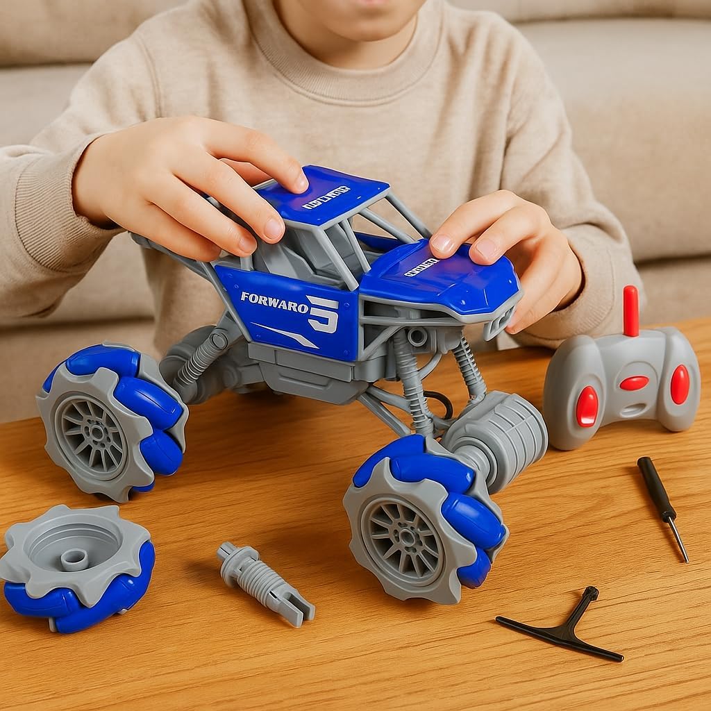48 Pieces DIY Intelligent Remote Control Car Kits for Kids 6+ | Rechargeable Battery | Easy-to-Build STEM Toy