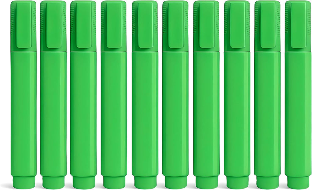 96 Pieces Classic Highlighter Pen Sets (Fast-Drying – Long-Lasting Rainbow Colors with Large Ink Reservoir – Twist Cap – PP Barrel for Durability – Refillable for Sustainable Use – Set of 10 Pieces – Green)