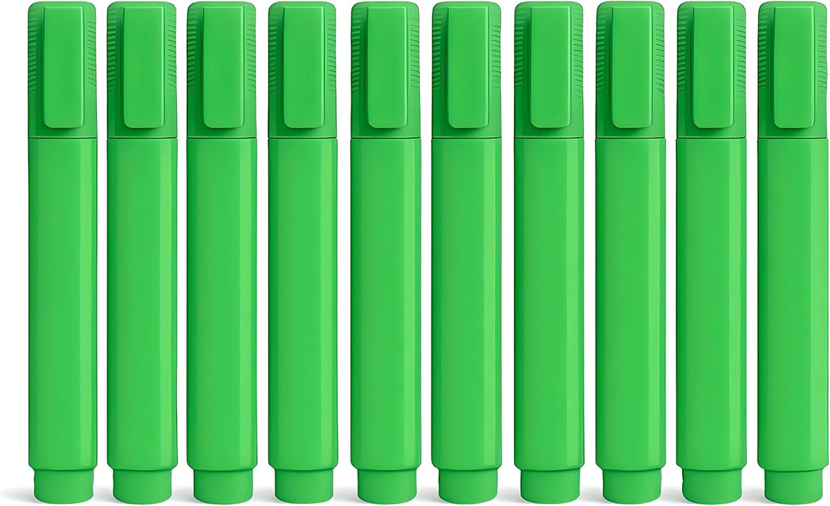 96 Pieces Classic Highlighter Pen Sets (Fast-Drying – Long-Lasting Rainbow Colors with Large Ink Reservoir – Twist Cap – PP Barrel for Durability – Refillable for Sustainable Use – Set of 10 Pieces – Green)