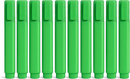 Classic Highlighter Pen Set – Fast-Drying, Long-Lasting Rainbow Colors with Large Ink Reservoir, Twist Cap, PP Barrel for Durability, Refillable for Sustainable Use, Set of 10 pcs, Green