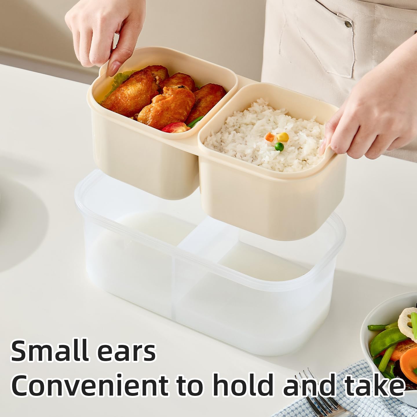 72 Pieces Double-Compartment Lunch Boxes (1400ML Capacity – Cream Color)