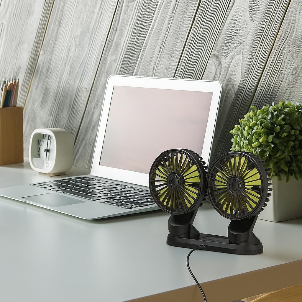 72 Pieces Dual Head Car Fans (5V USB Electric Cooling Fan – 3-Speed 360° Rotating Air Circulator – Dashboard Mounted – Energy-Efficient with Aromatherapy Tablets for Car – Home – Office)