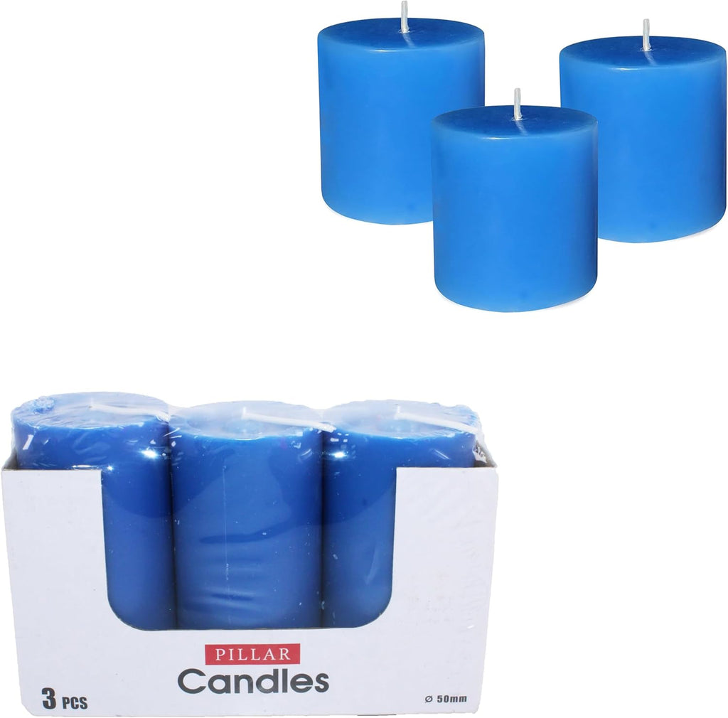 96 Pieces Blues (5x10cm Unscented Pillar Candle – Long Burning – Smokeless White Wax Candle for Home Decor – Events – Weddings – Centerpieces)