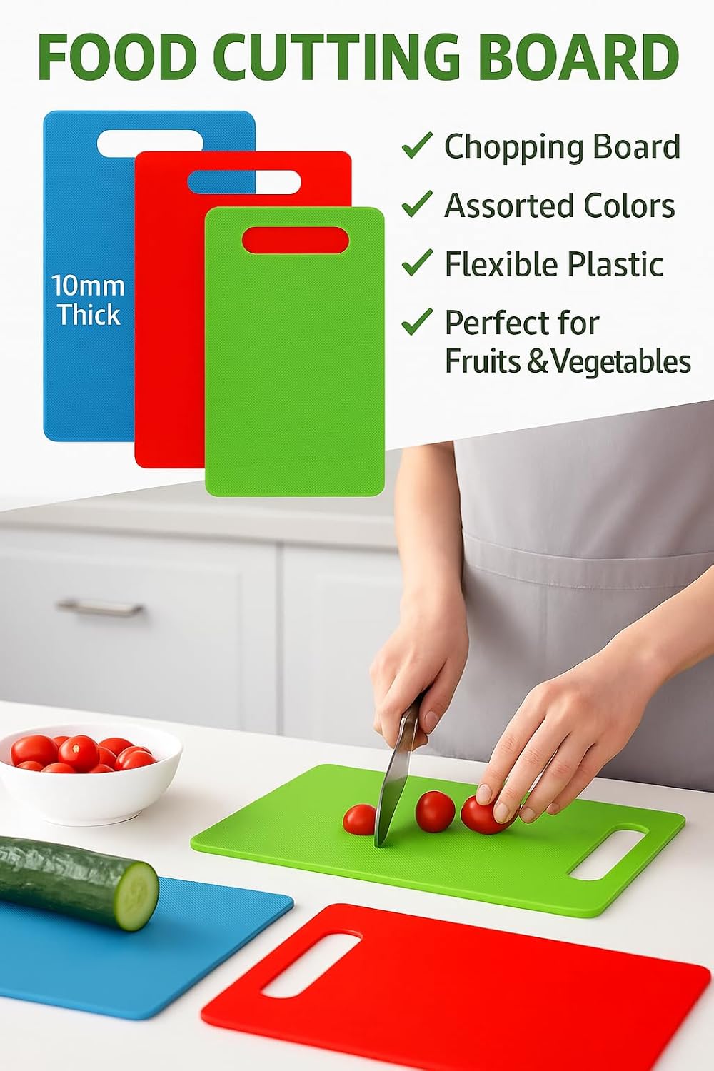 96 Pieces Food Cutting Boards (10mm Thick – Colorful Plastic – Hygienic Kitchen Accessory)