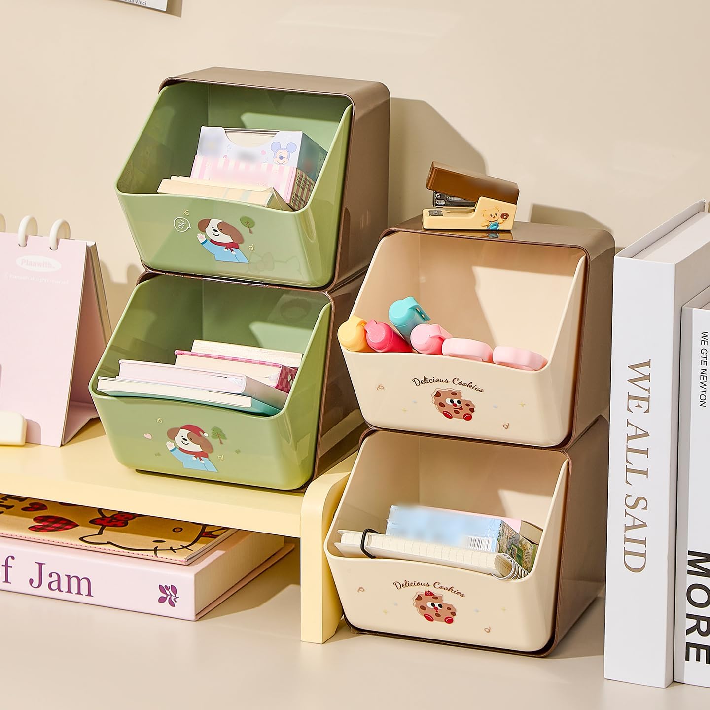 96 Pieces Stackable Cosmetic Organizer - Brown and Green -s (10x10x20 cm - Plastic Storage Solution)