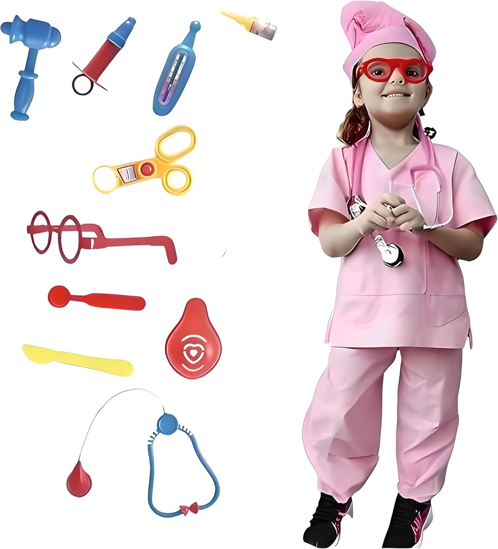 60 Pieces Doctor and Nurse Pink Scrubs Costume Set - Complete Outfits with Hat (Top – Pants – and Glasses - Perfect for Medical-Themed Parties and Halloween)