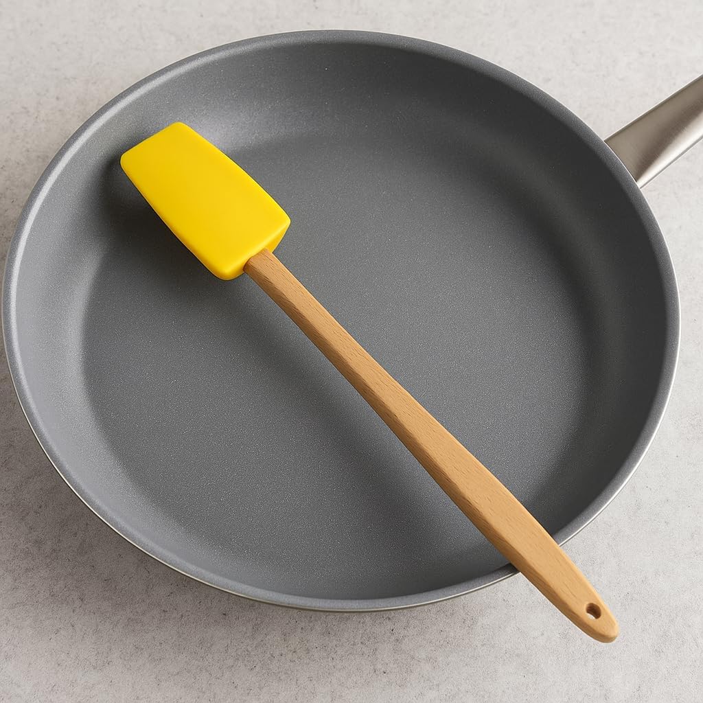120 Pieces Yellow Silicone Spoons with Wooden Handle - Non-Stick (Heat Resistant Cooking Utensil for Home Chefs - Perfect for Stirring – Serving – and Mixing - Eco-Friendly Kitchen Essential)