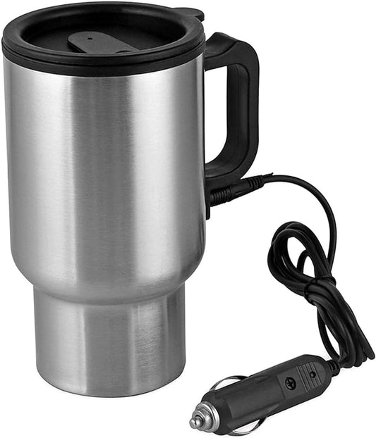 Fitto 12V Car Heating Cup, Heated Mug, 450ml, Stainless Steel, Travel, Electric Coffee Cup, Insulated Thermos Mug